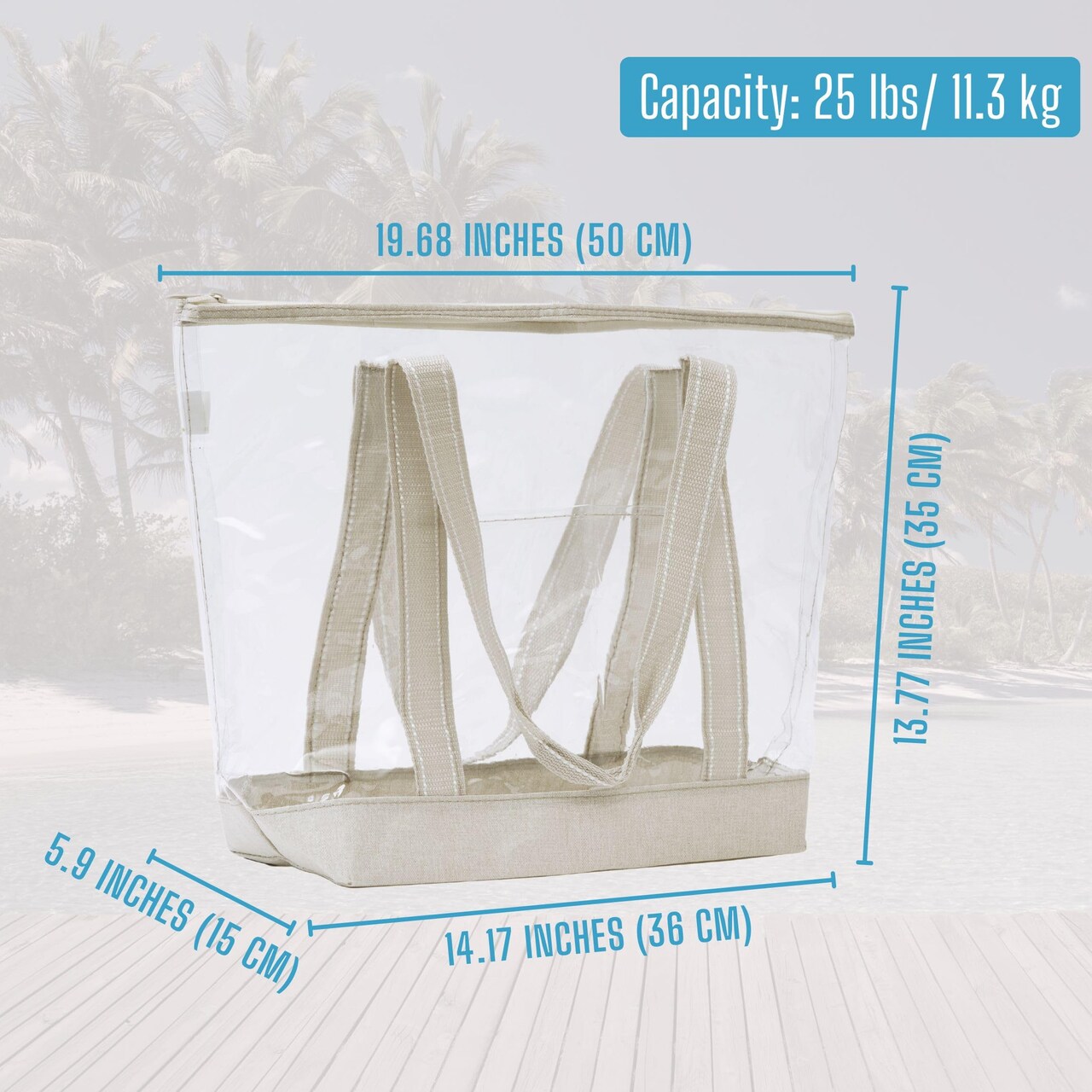 2 Pieces Clear Bag Transparent Vinyl PVC Tote, Outdoor, Beach, Pool (Set of 2, Beige)